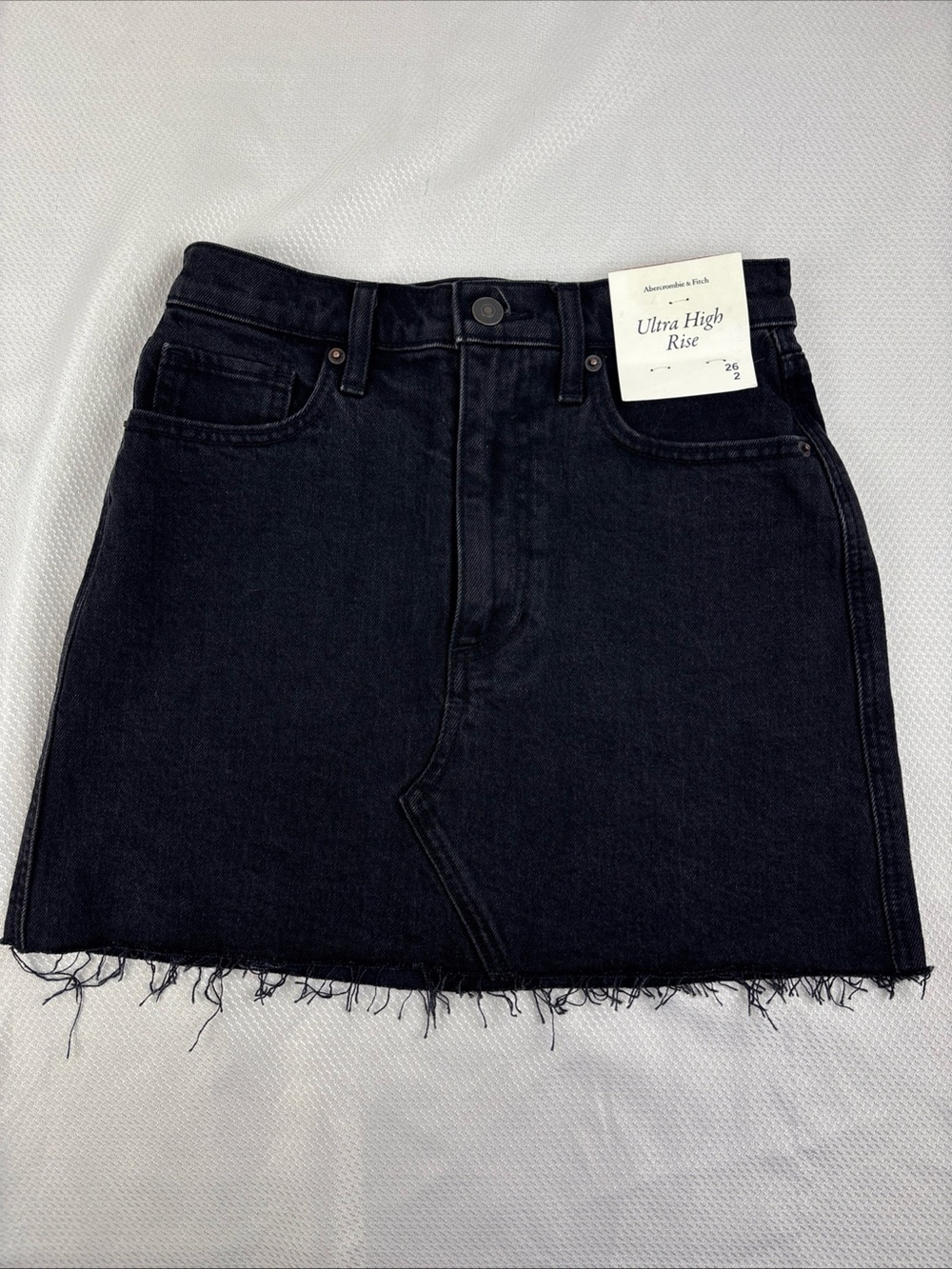 Abercrombie & Fitch Ultra High Rise Denim Skirt Frayed Grey Black 2/26 NWT
